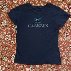 Vintage Navy Blue Cancun T-Shirt with Butterfly Design